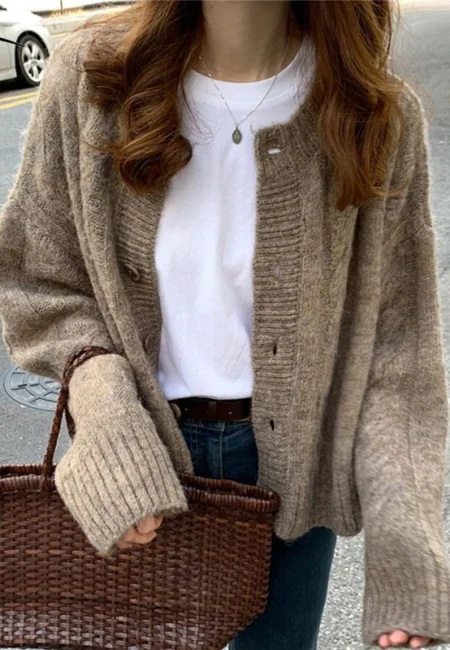 Autumn Elegant Cardigan Fashion V neck Knitted Sweater Gentle Long Sleeve Women Tops Vintage Winter Clothes Sueters Mujer 16053