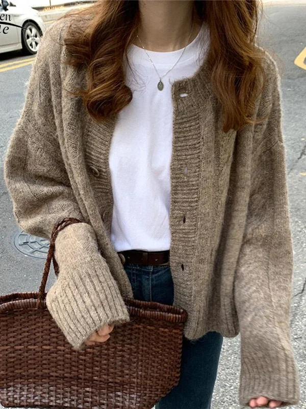Autumn Elegant Cardigan Fashion V neck Knitted Sweater Gentle Long Sleeve Women Tops Vintage Winter Clothes Sueters Mujer 16053
