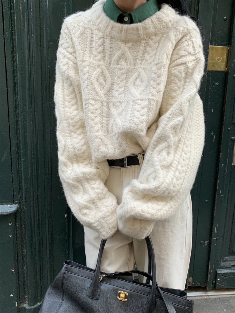 Autumn Sweet Solid O-neck Knit Pullover Winter Women Long Sleeve Sweater Elegant Casual Korean Style Loose Knitted Top Autumn Sweet Solid O neck Knit Pullover Winter Women Long Sleeve Sweater Elegant Casual Korean Style Loose Knitted Top