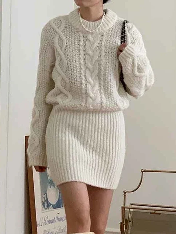 Autumn/Winter Retro Loose Long Sleeve O Neck Short Knitted Dresses Elegant Women Knitted Sweater Dress New Casual Woman Knitwear