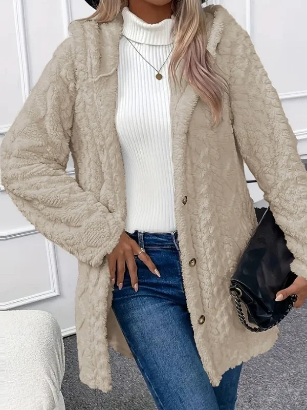 Autumn/winter Cardigan Plush Jacket Single Breasted Hooded Sweater Jacket Elegant Solid Medium Long Sweater Jacket for Women