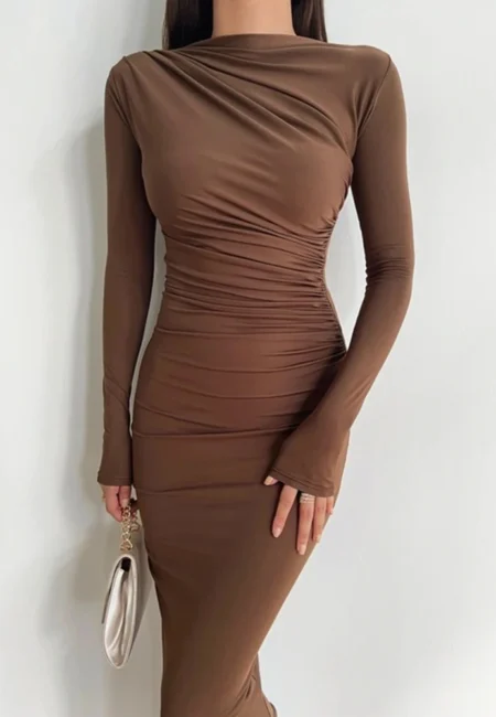Bodycon Long Sleeve Midi Dress Women Autumn Solid Party Package Hip Elegant Dresses For Women Robe Femme