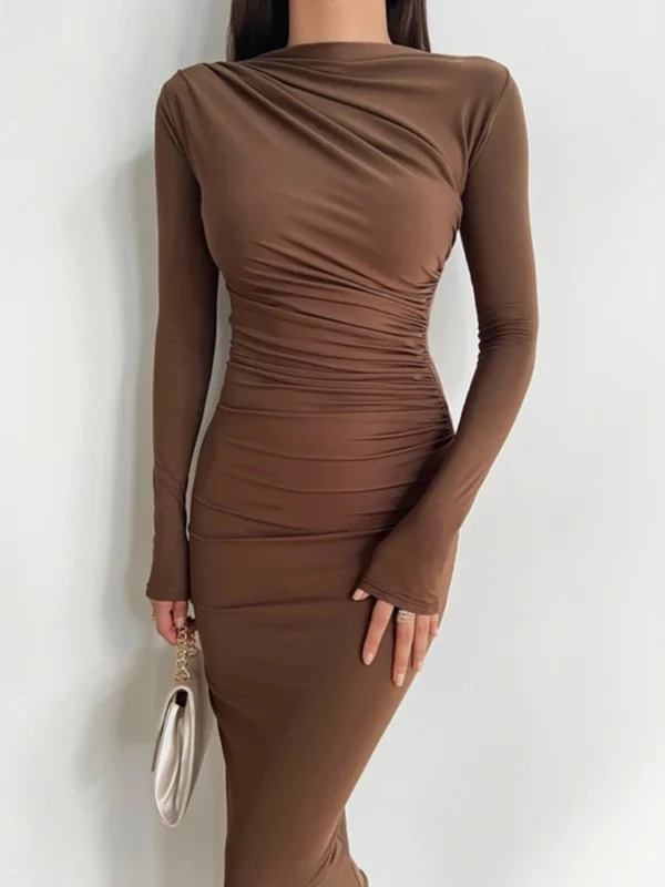 Moopsi 27 Bodycon Long Sleeve Midi Dress Women Autumn Solid Party Package Hip Elegant Dresses For Women Robe Femme
