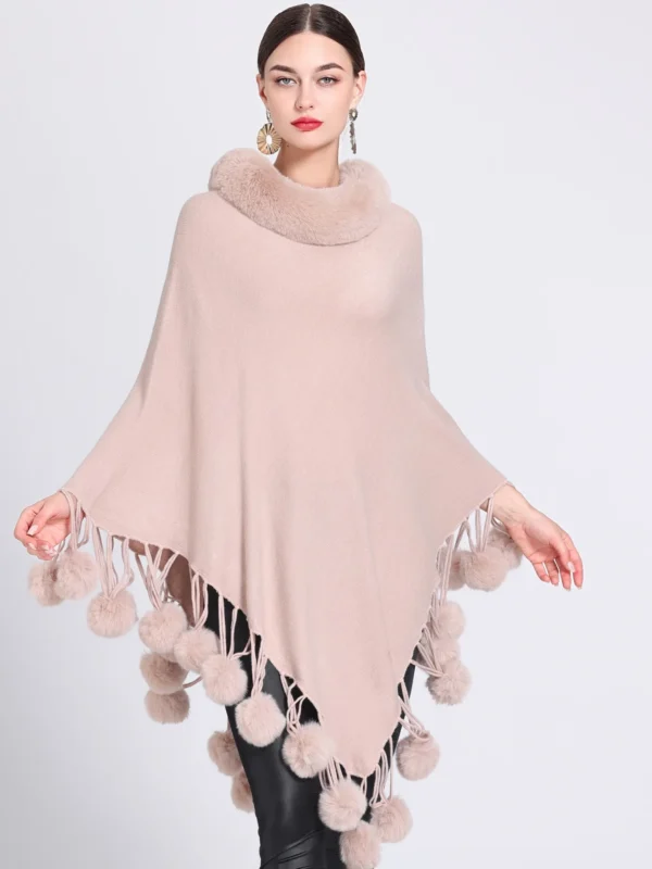 Mid-Length Slim Fit Women’s Cape Coat with Fur Collar