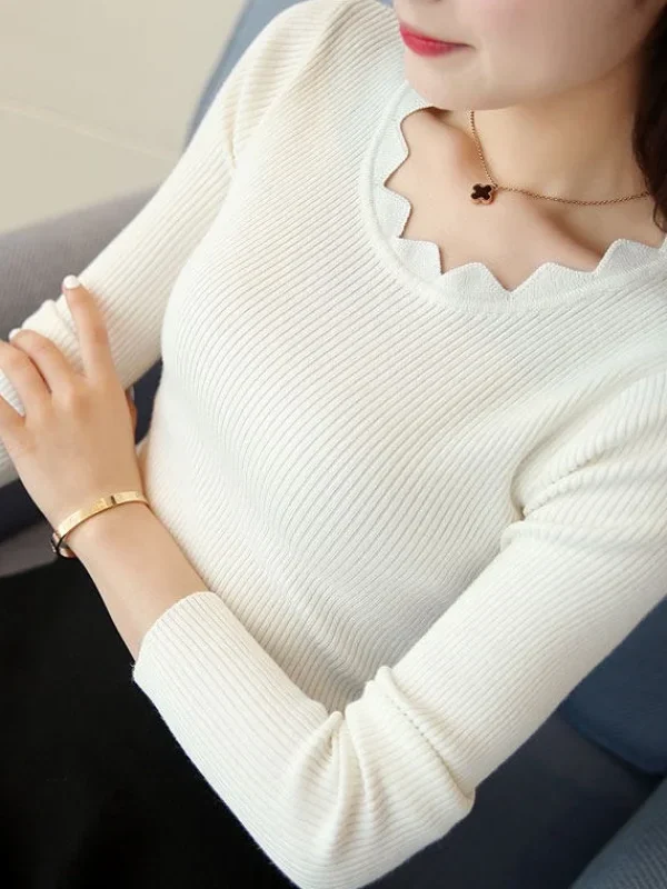 Casual Solid Sweater Women Knitted White Pullover Long Sleeve Tops Autumn Winter Butterfly Neck Jumper Female 7167 50