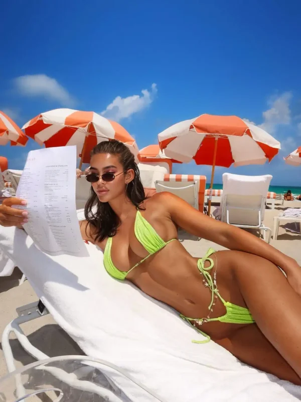 Fashionable Women's Two Piece Swimsuit Vibrant Neon Green Color Perfect for Beach Wear and Pool Parties Summer Getaways