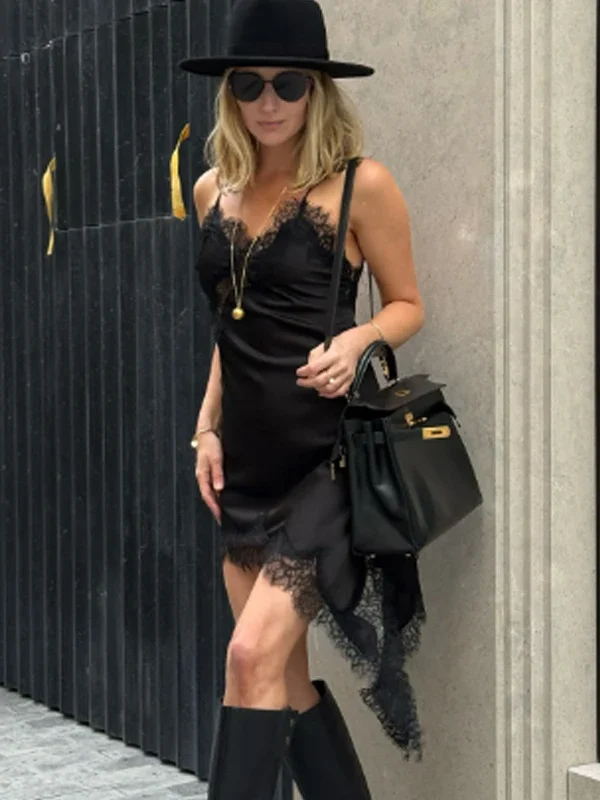 Moopsi 7 Hxao Asymmetrical Lace Dress Woman Sleeveless Slip Black Dress Summer Satin Party Dresses Backless Short Night Dresses