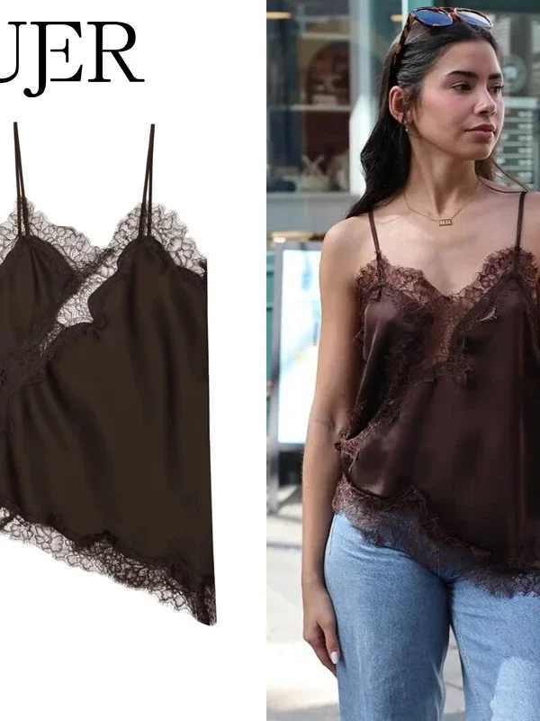 Lace Backless Camisole with Asymmetric Sleeveless Design