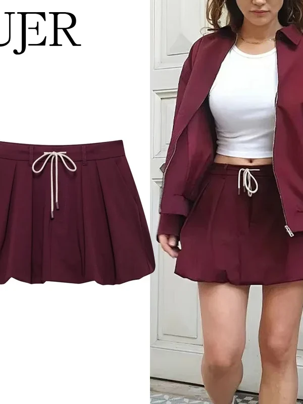 Balloon Mini Skirt with Pleated Detail and Natural Waist