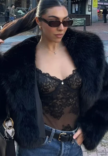 MUJER Black Faux Fur Coat for Women Autumn Winter Plush Coats and Jackets Streetwear Outerwears Long Sleeve Warm Womens Coats