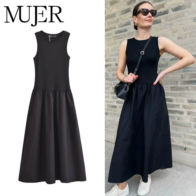Mujer Black Pleated Long Dresses For Women Knitted Sleeveless Maxi Dress Woman Vintage Party Womens Dresses Spring Casual Dress Mujer Black Pleated Long Dresses For Women Knitted Sleeveless Maxi Dress Woman Vintage Party Womens Dresses Spring Casual Dress