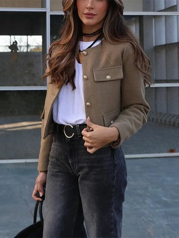 Cropped Tweed Jacket With Button Closure In Polyester 2 Mujer Cropped Tweed Jacket Woman Coat Button Long Sleeve Elegant Jackets For Women Short Coats Fashion New In Outerwears