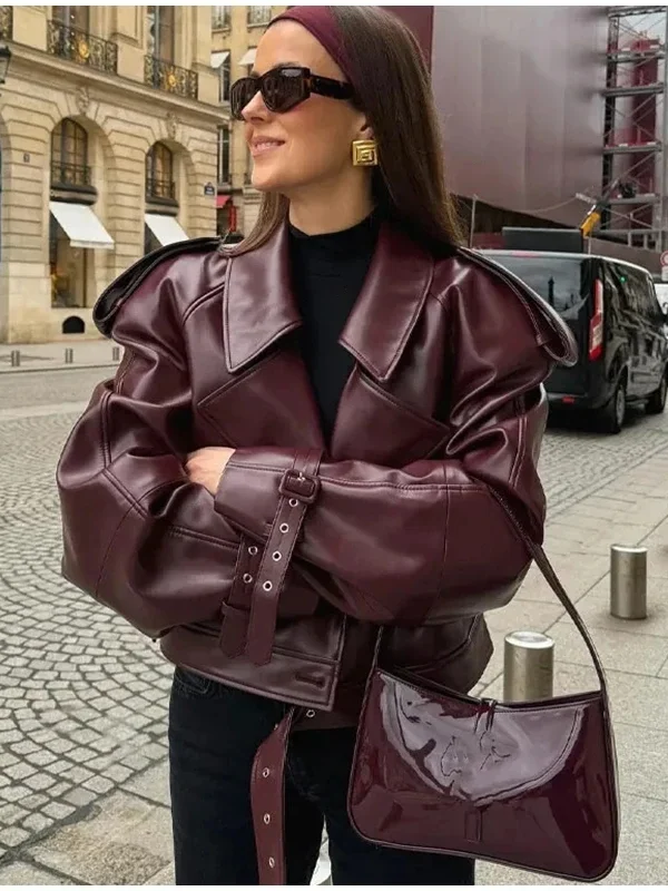 Mujer Faux Leather Bomber Jackets For Women Fashion Cropped Jacket Woman Streetwear Outerwears Long Sleeve Jacket Women Coats