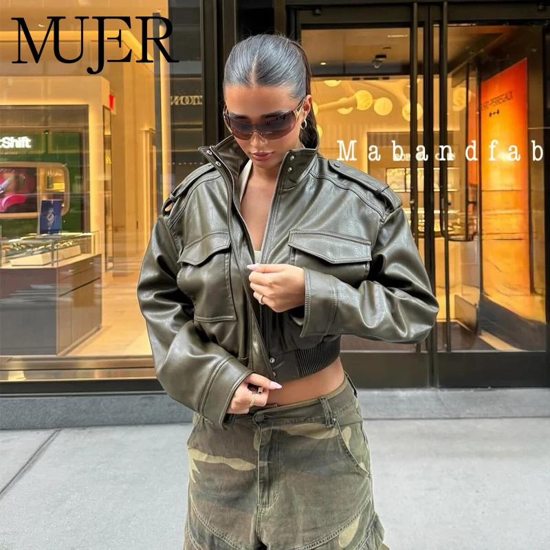 Mujer Faux Leather Cropped Jacket Women Bomber Demi-Season Jackets For Women Long Sleeve Women'S Coats Zip Overcoat Jacket Women Mujer Faux Leather Cropped Jacket Women Bomber Demi Season Jackets For Women Long Sleeve Women'S Coats Zip Overcoat Jacket Women