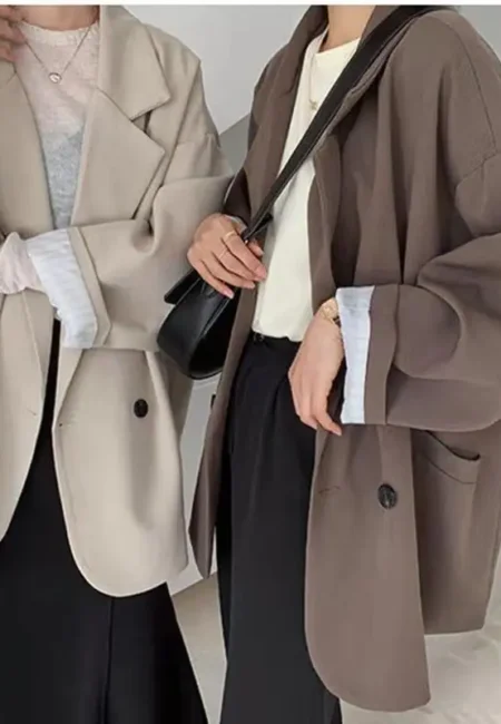 Oversize Blazers Women Long Sleeve Black Suit Streetwear Korean Chic Loose Jacket Spring Autumn Coat Double breasted Tweed New