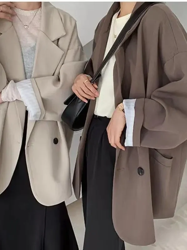 Oversize Blazers Women Long Sleeve Black Suit Streetwear Korean Chic Loose Jacket Spring Autumn Coat Double breasted Tweed New