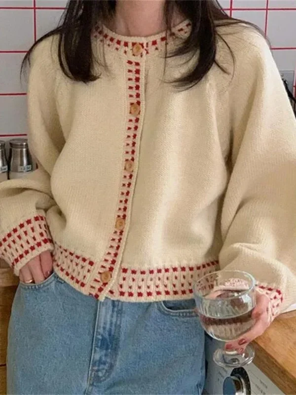 Winter Korean Style Long Sleeve Knitted Cardigan Autumn O neck Sweater Jacket Casual Sweater Fashion Elegant Women's Knitwear
