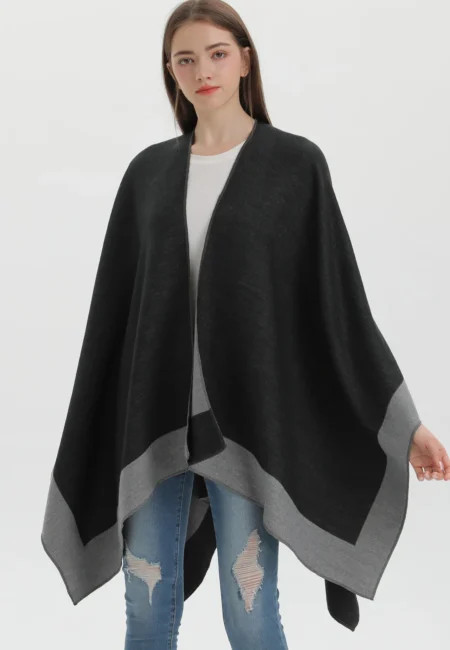 Women Faux Cashmere Cloak Big Pendulum Out Shawl Mantle Autumn Contrasting Colors Split Capes Cardigan Loose Poncho