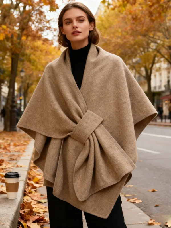 Women's Warm Shawl Wrap Solid Color Half Sleeve Poncho Women Faux Knitted Wool Cardigan Coat Ladies Elegant Loose Cape Shawl